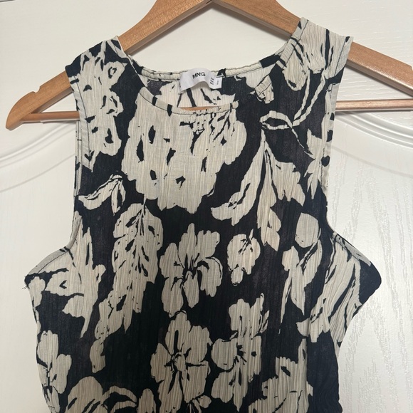 Mango side slit dress in black and white floral print size L - Picture 9 of 12